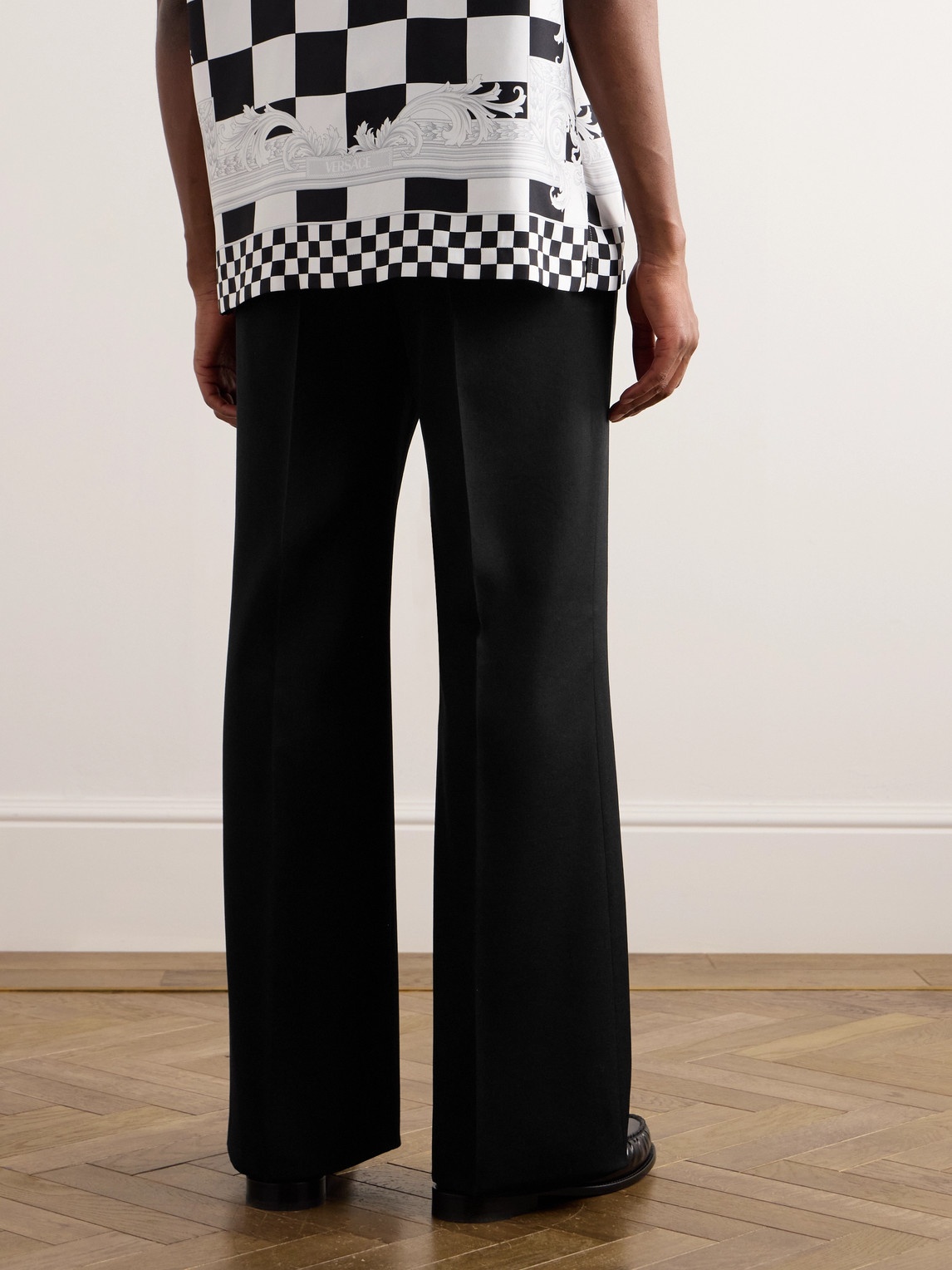 Shop Versace Straight-leg Pleated Wool-twill Suit Trousers In Black