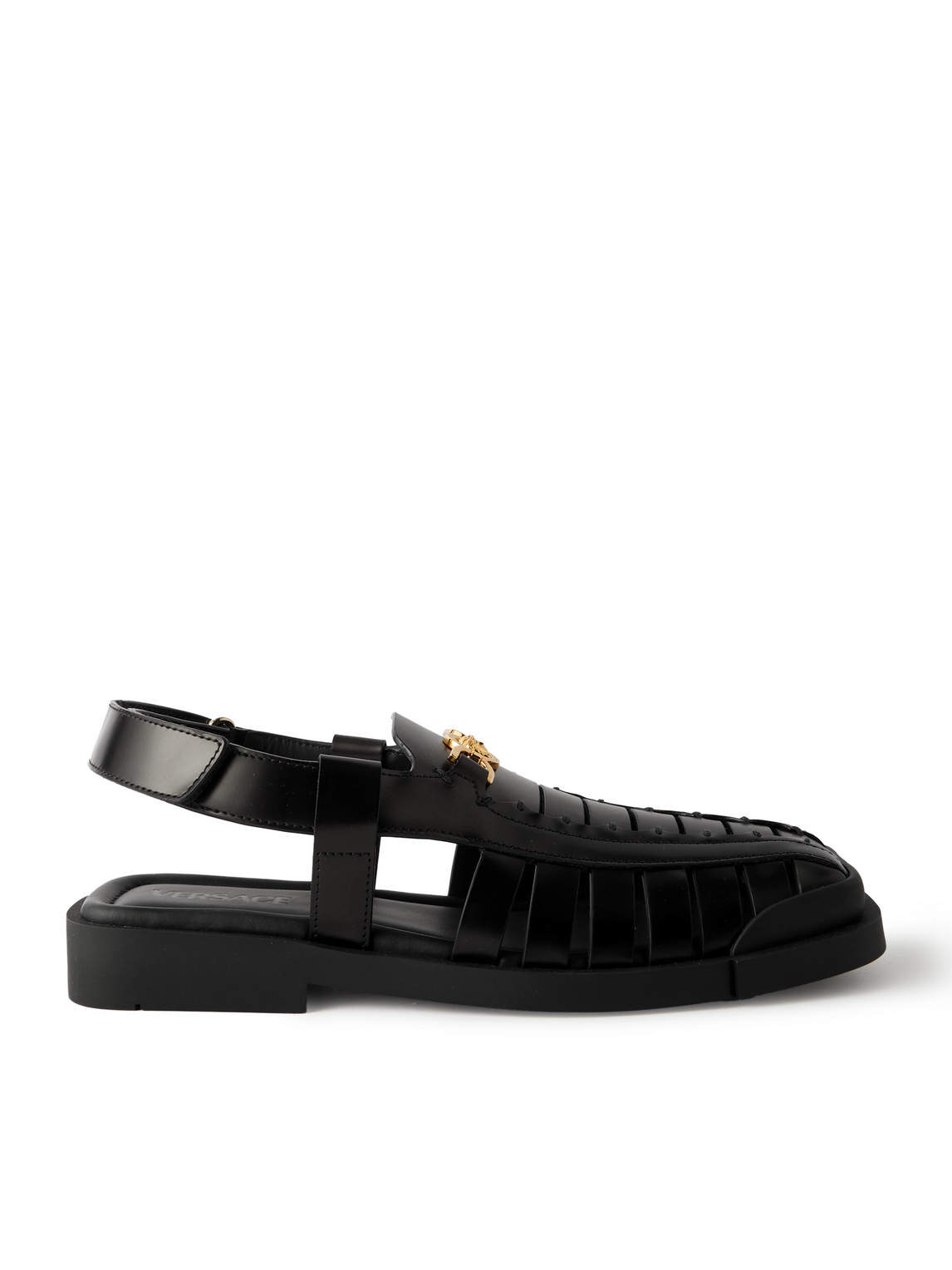 Versace Rubber-trimmed Embellished Leather Sandals In Black