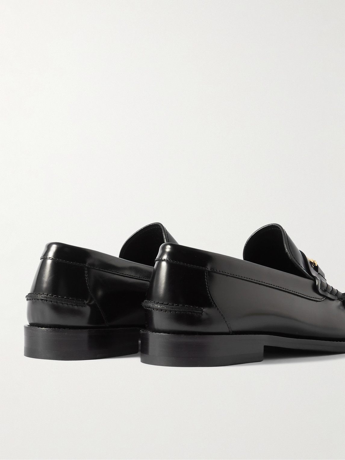 Shop Versace Horsebit-embellished Patent-leather Loafers In Black