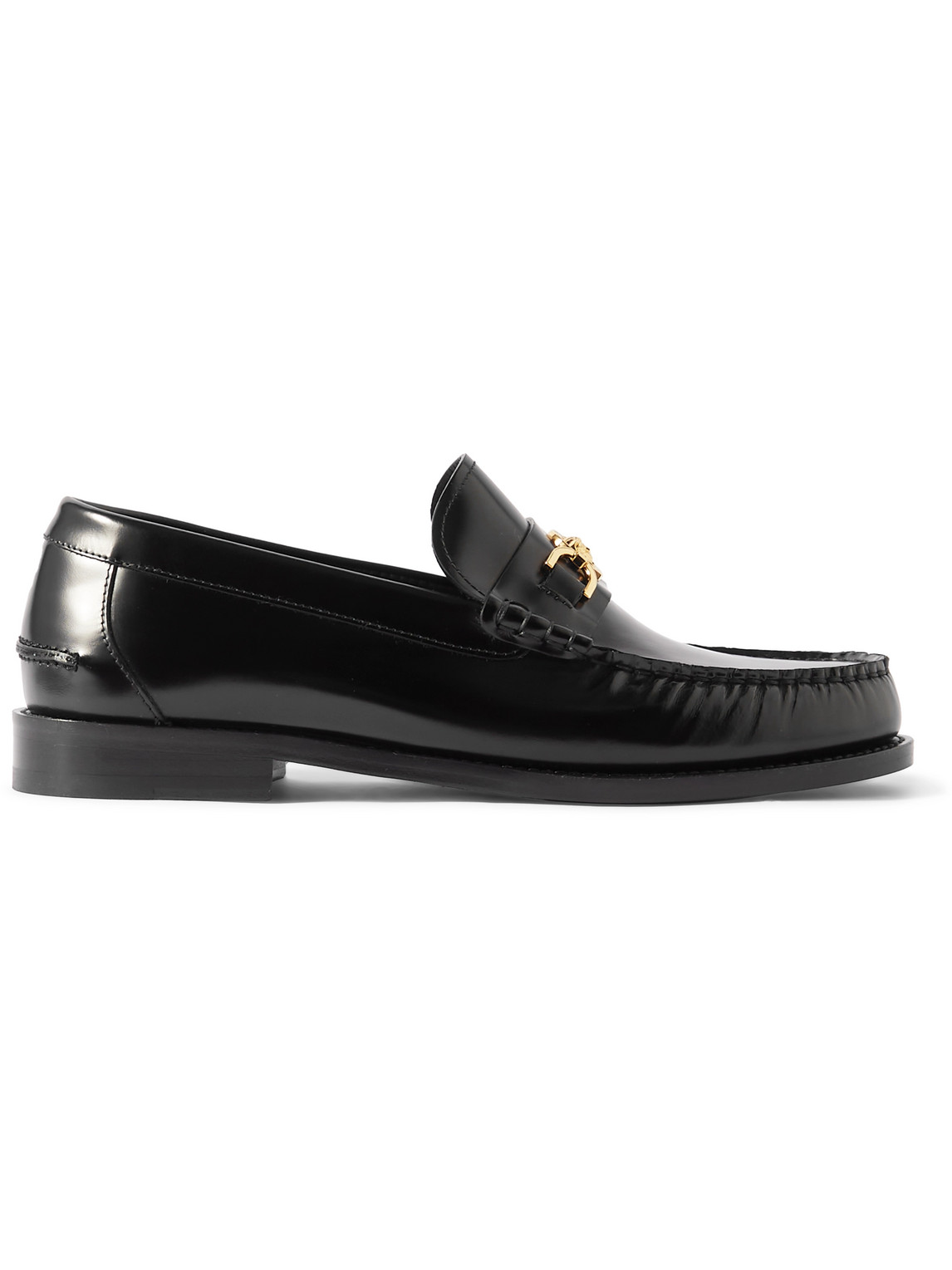 Shop Versace Horsebit-embellished Patent-leather Loafers In Black