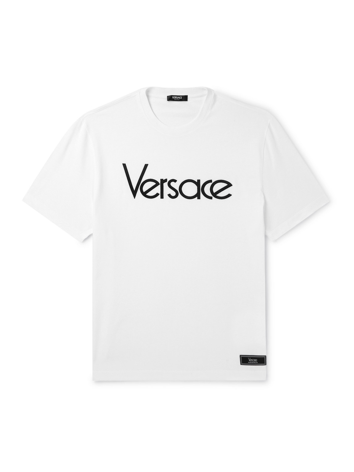 Versace Logo-embroidered Cotton-jersey T-shirt In White