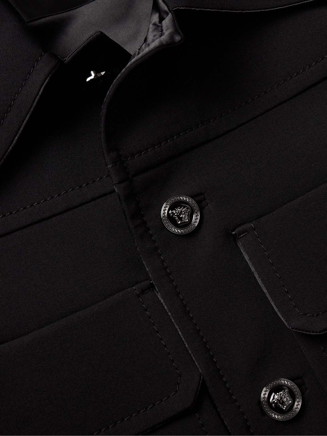 Shop Versace Virgin Wool-blend Twill Blouson Jacket In Black