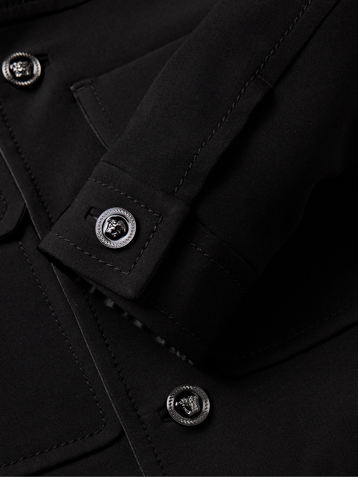 Shop Versace Virgin Wool-blend Twill Blouson Jacket In Black