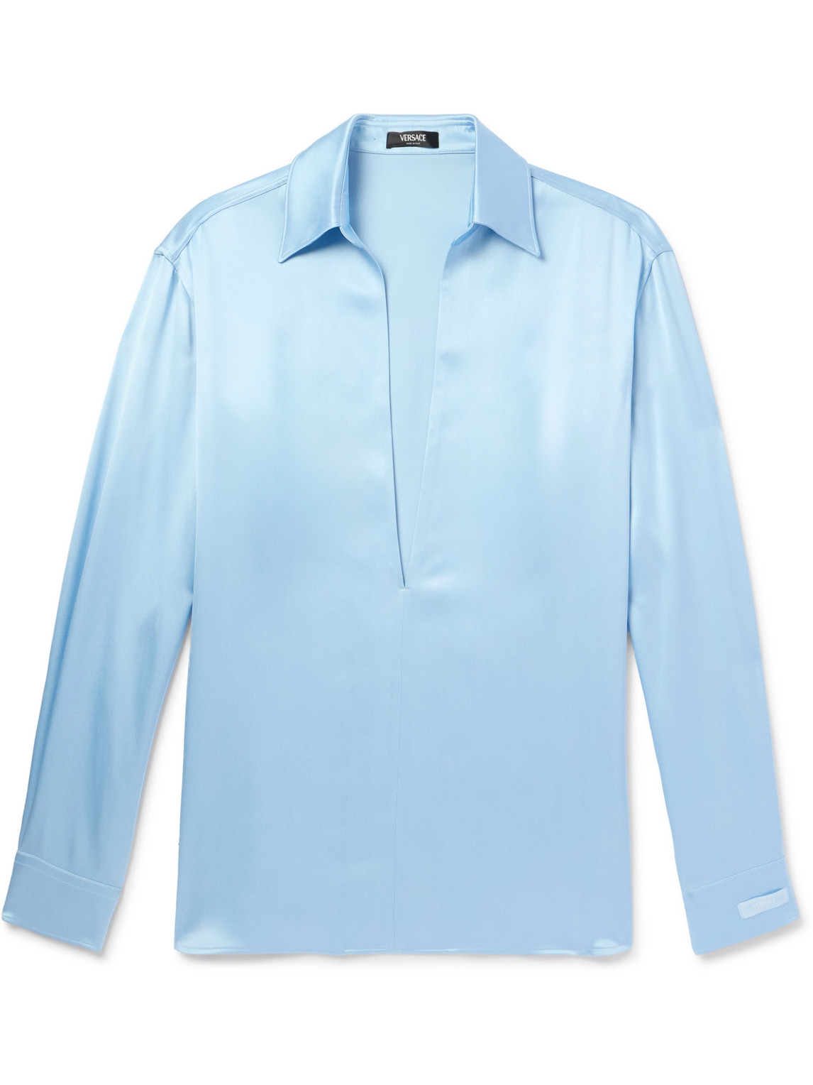 Versace Logo-appliquèd Satin Shirt In Blue