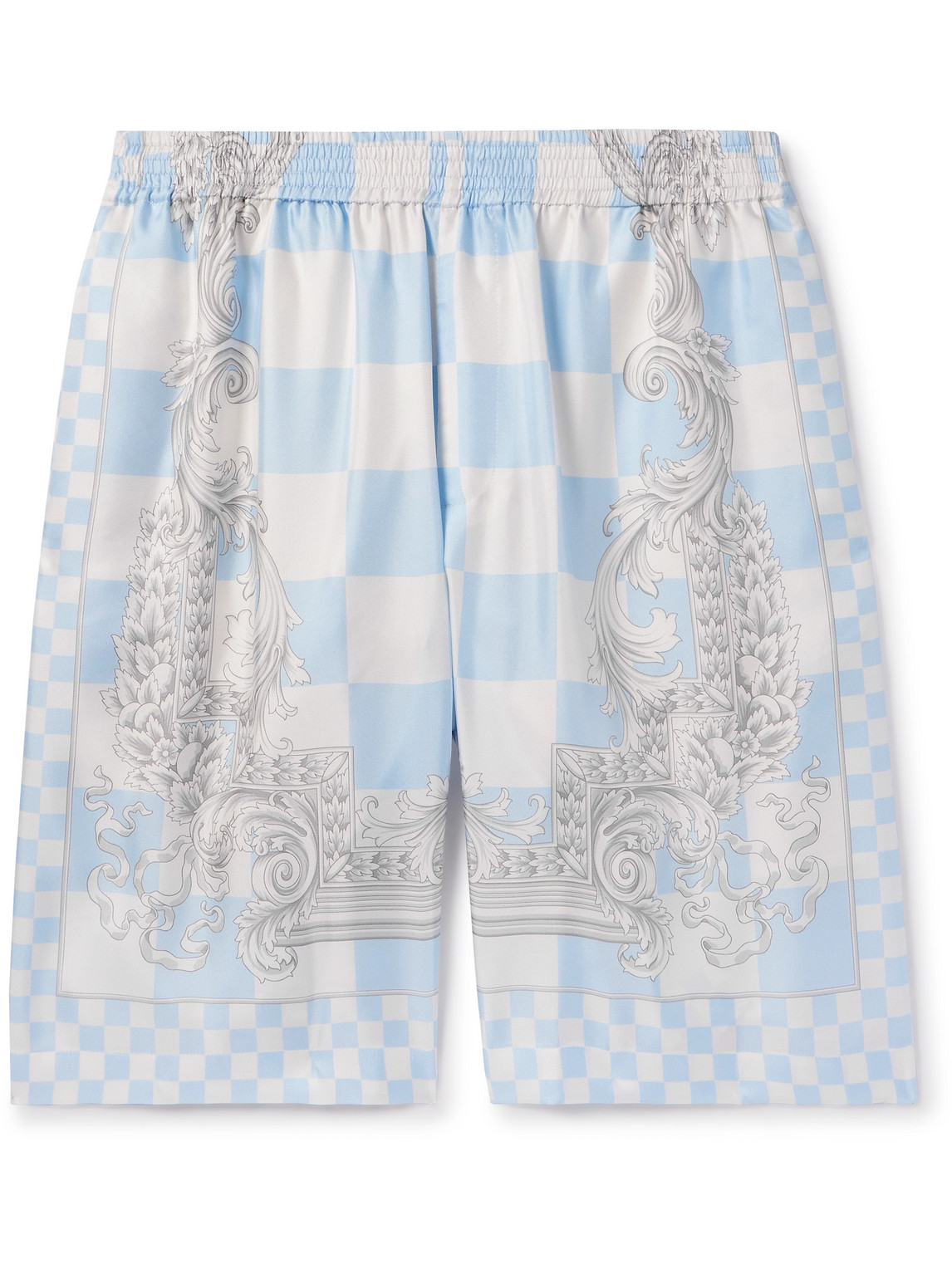 Versace Blue Barocco Checkerboard-print Shorts In Blue