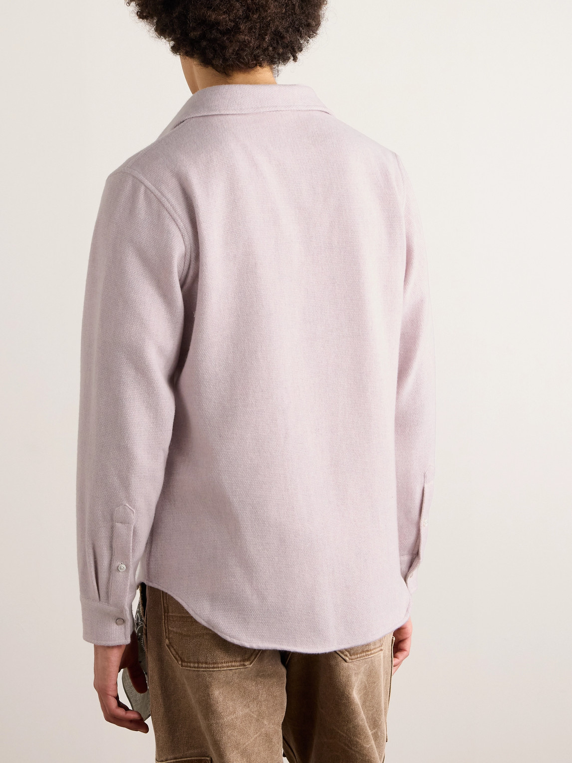 God's True Cashmere Long Sleeve Cashmere Shirt With Hand-carved Gemstone Snaps In Purple