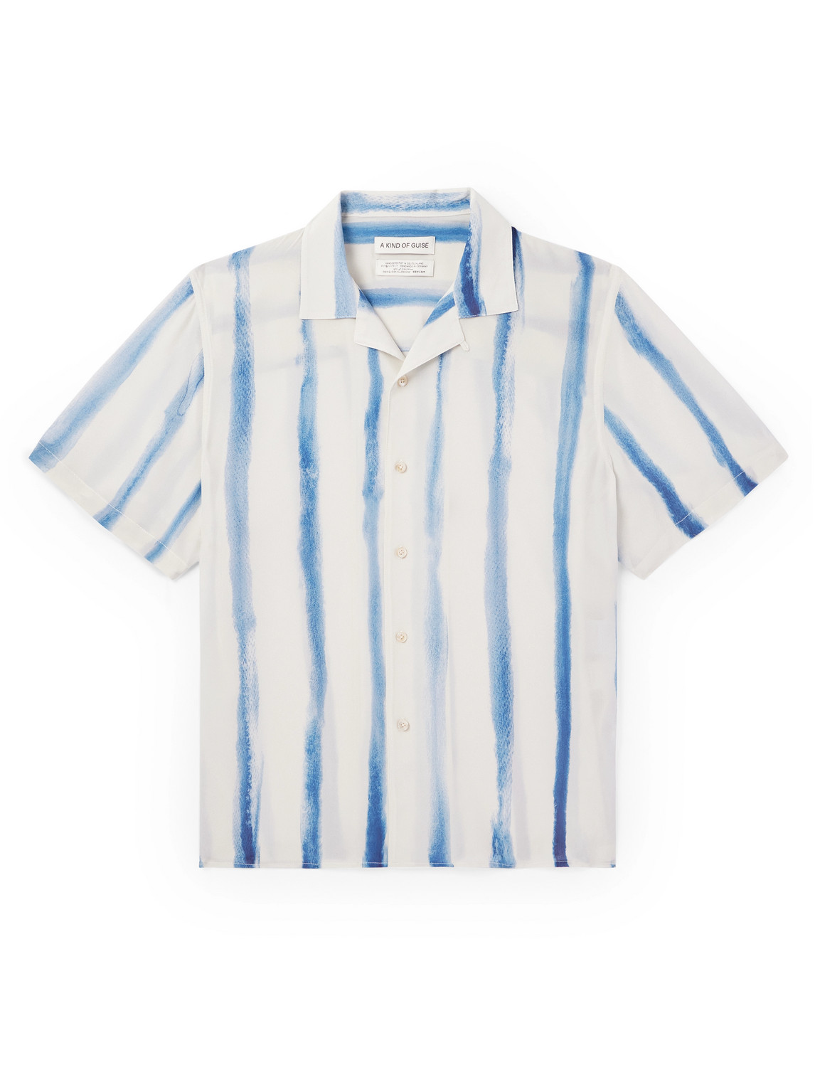 A Kind Of Guise Gioia Convertible-collar Striped Silk Crepe De Chine Shirt In Blue
