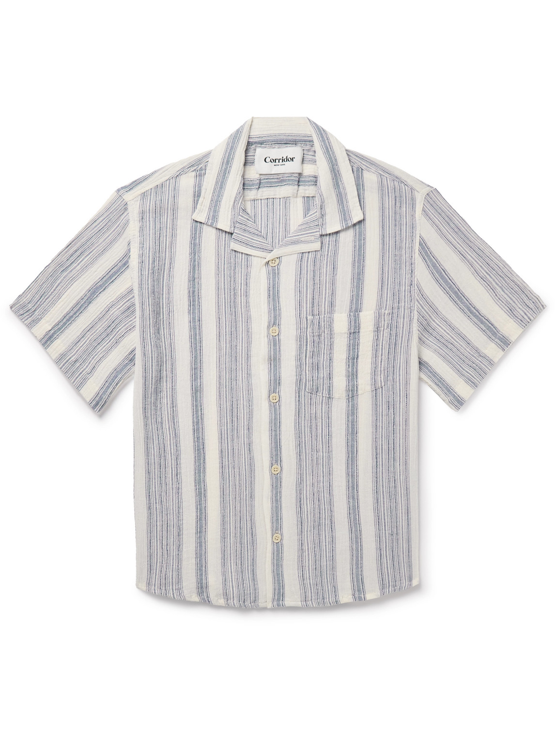 Tallis Camp-Collar Striped Cotton-Gauze Shirt