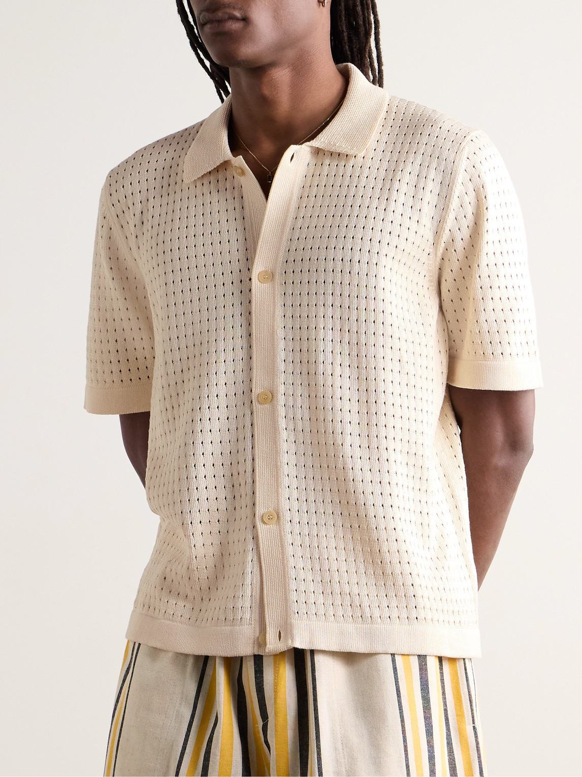 Shop Corridor Pointelle-knit Mercerized Pima Cotton Shirt In Neutrals