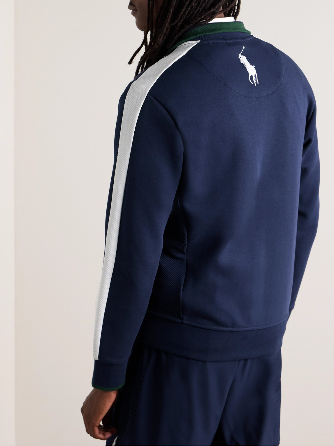 Polo Ralph Lauren Wimbledon Mesh-trimmed Cotton-blend Jersey Track Jacket In Blue