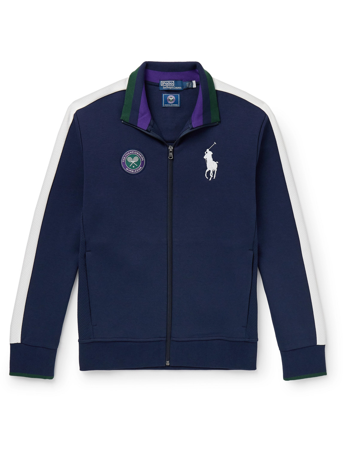 Polo Ralph Lauren Wimbledon Mesh-trimmed Cotton-blend Jersey Track Jacket In Blue