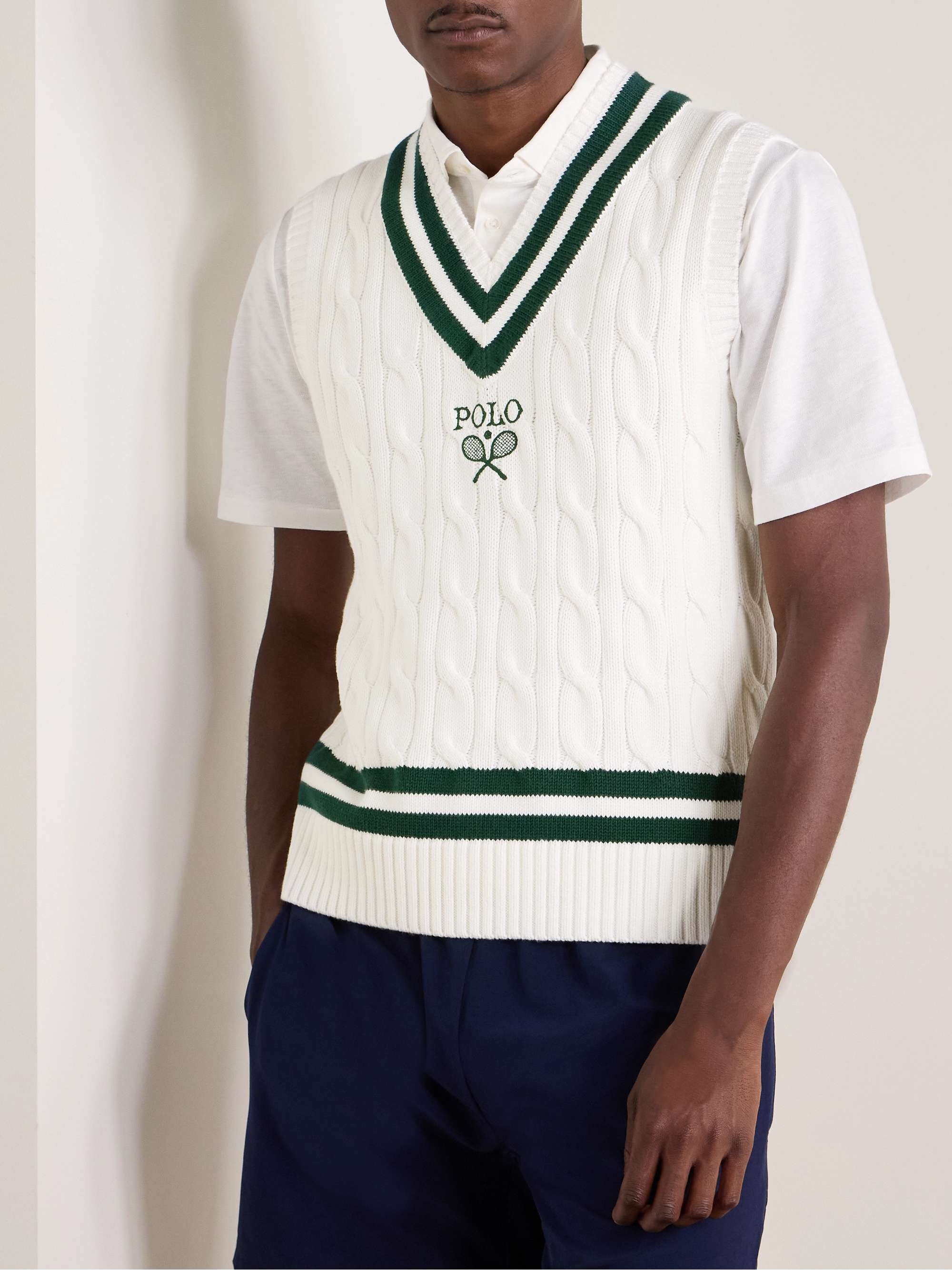 POLO RALPH LAUREN + Wimbledon LogoEmbroidered CableKnit Cotton