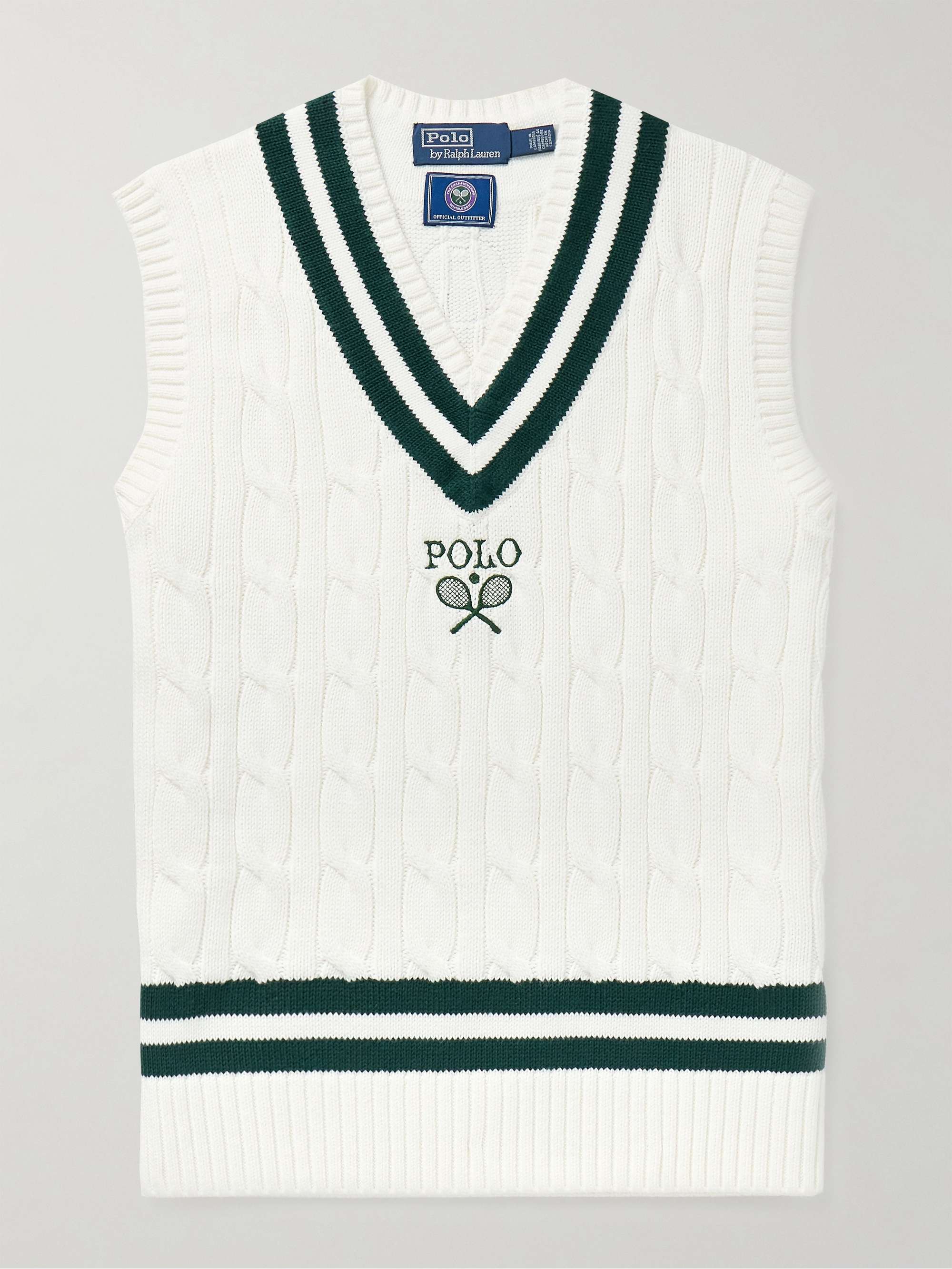POLO RALPH LAUREN + Wimbledon LogoEmbroidered CableKnit Cotton