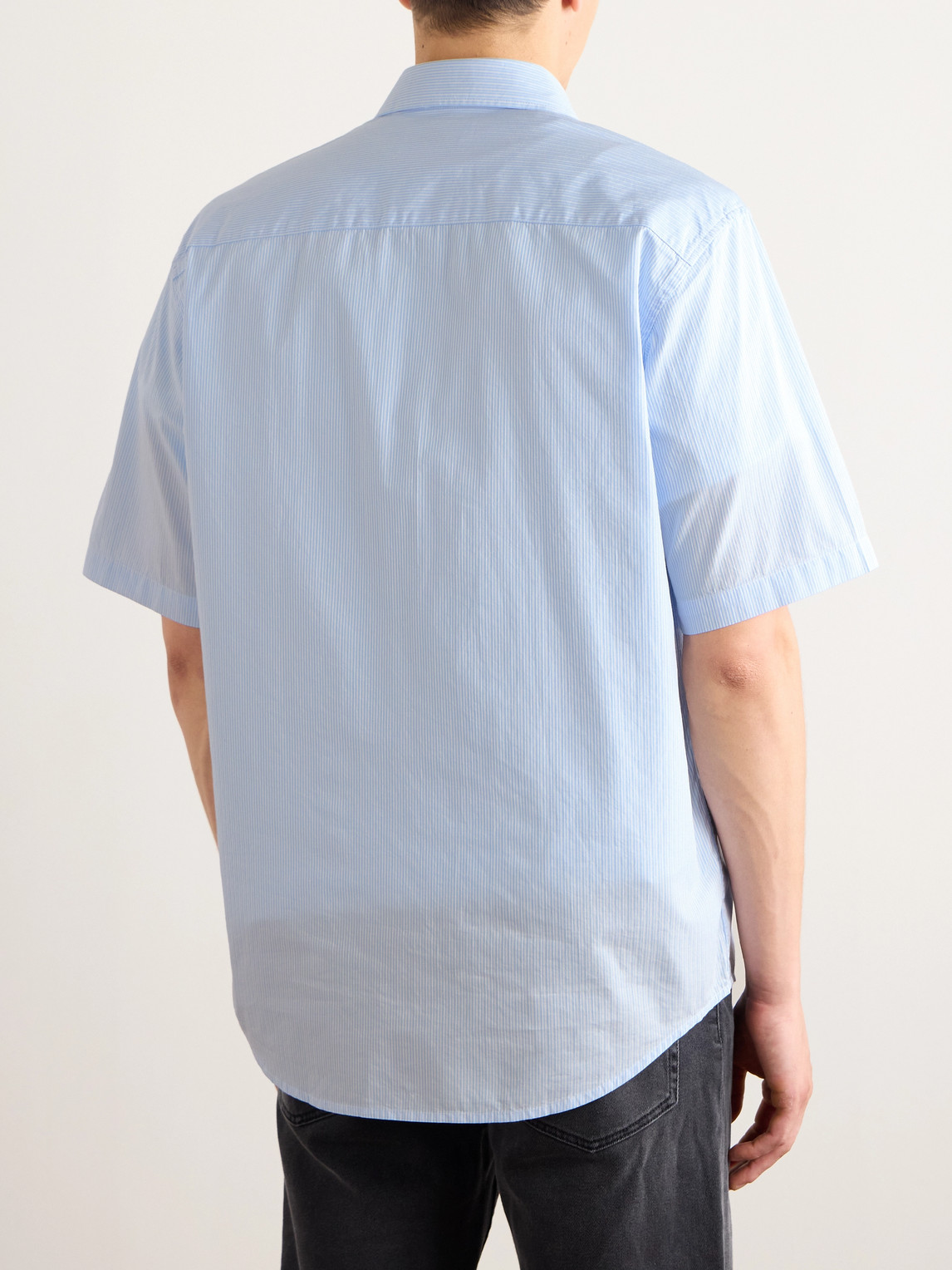 Nn07 Freddy 5973 Embroidered Striped Cotton-poplin Shirt In Blue