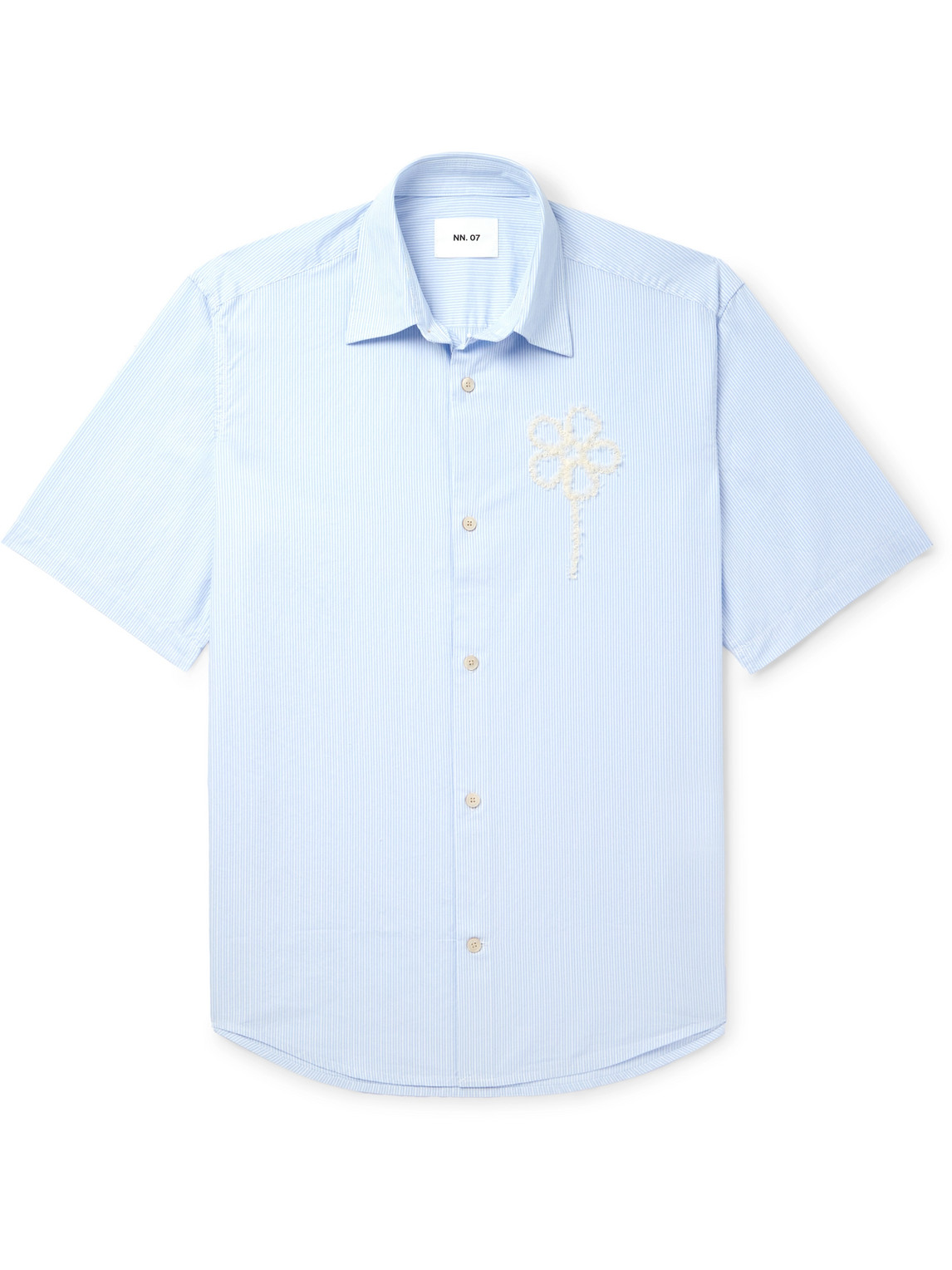 Nn07 Freddy 5973 Embroidered Striped Cotton-poplin Shirt In Blue