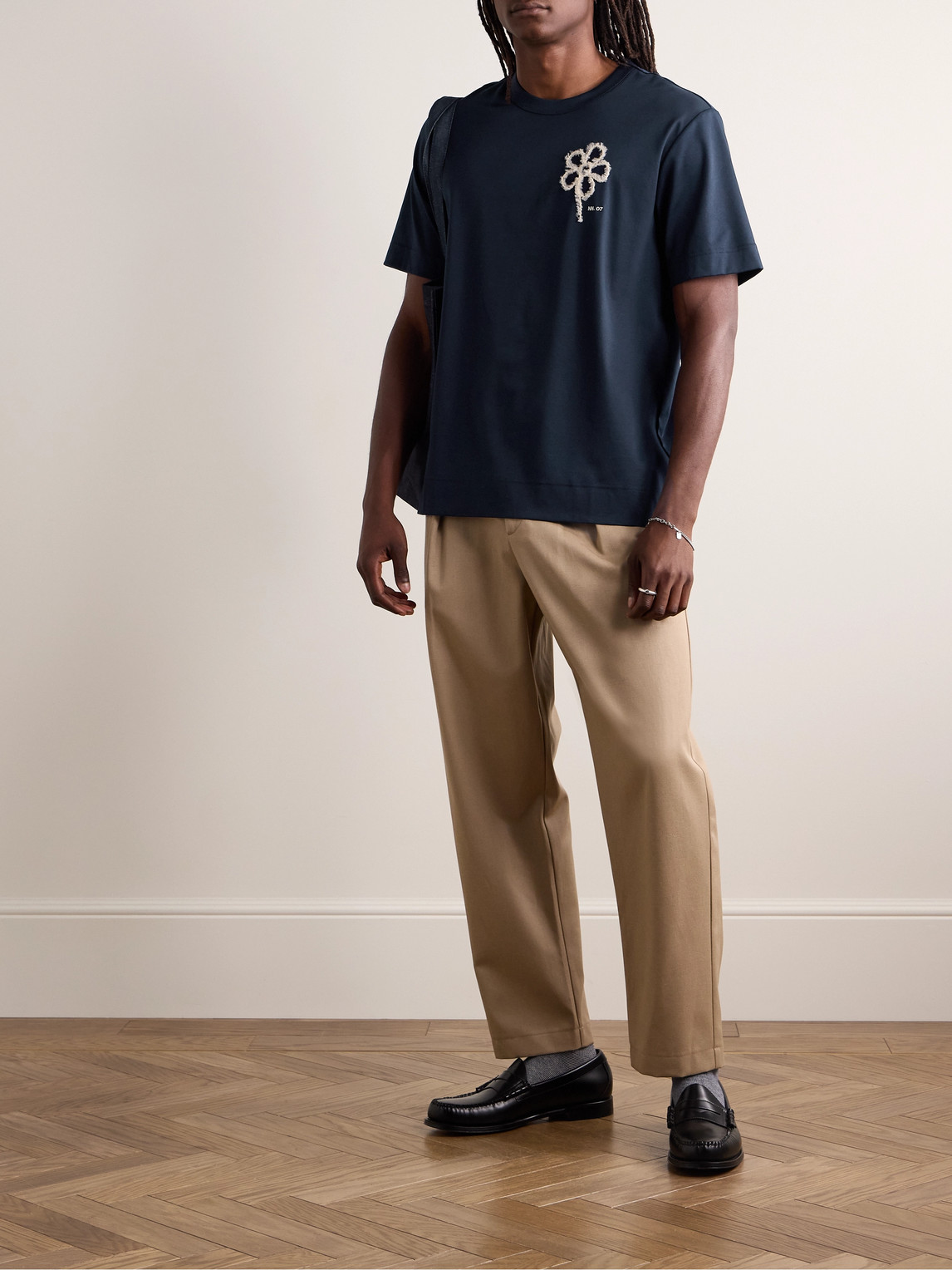 ☆関税込み☆【NN07】Pedro3525 Embroidered Mercerised T-Shirt Pedro 3525 men's t-shirt - Navy Blue - Buy online at NN.07®