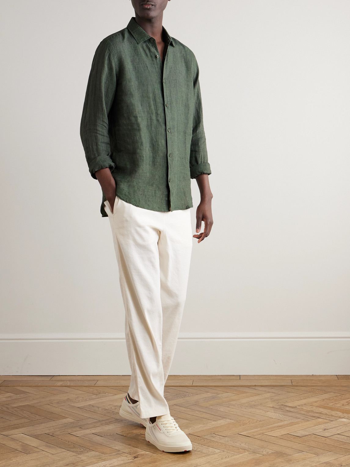 Orlebar Brown Mens Light Kombu Giles Regular-fit Linen Shirt In Green