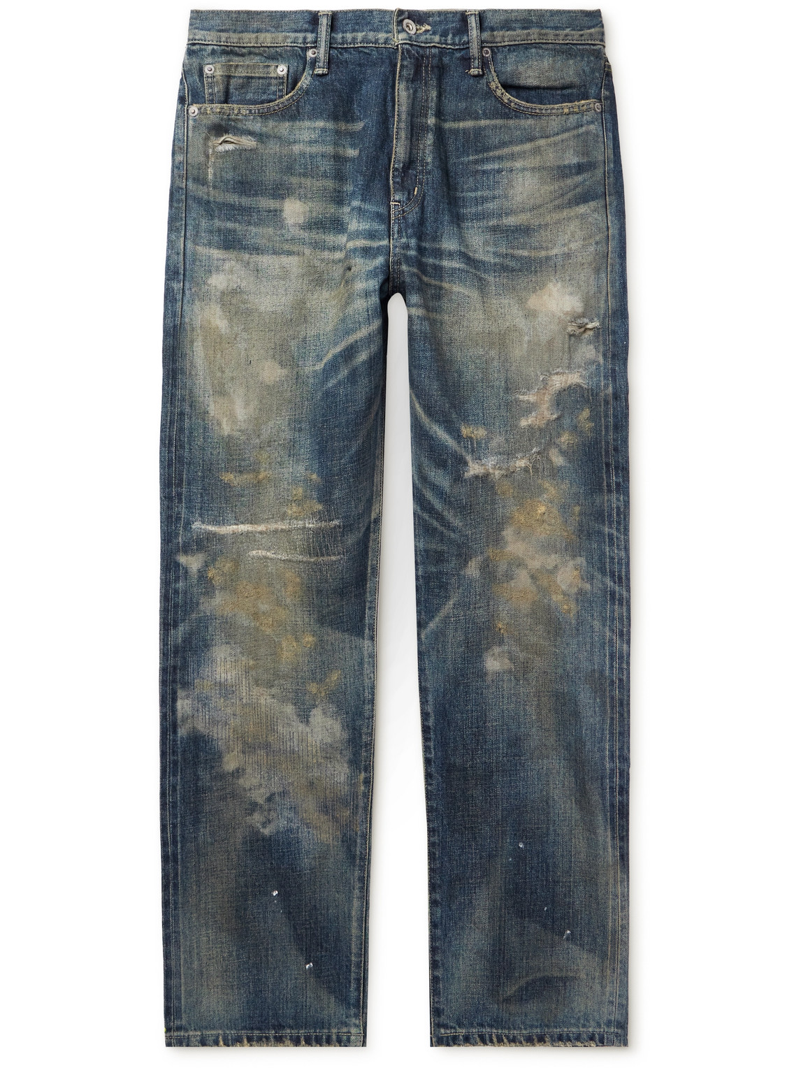 Neighborhood Savage Straight-leg Distressed Selvedge Jeans In Blue