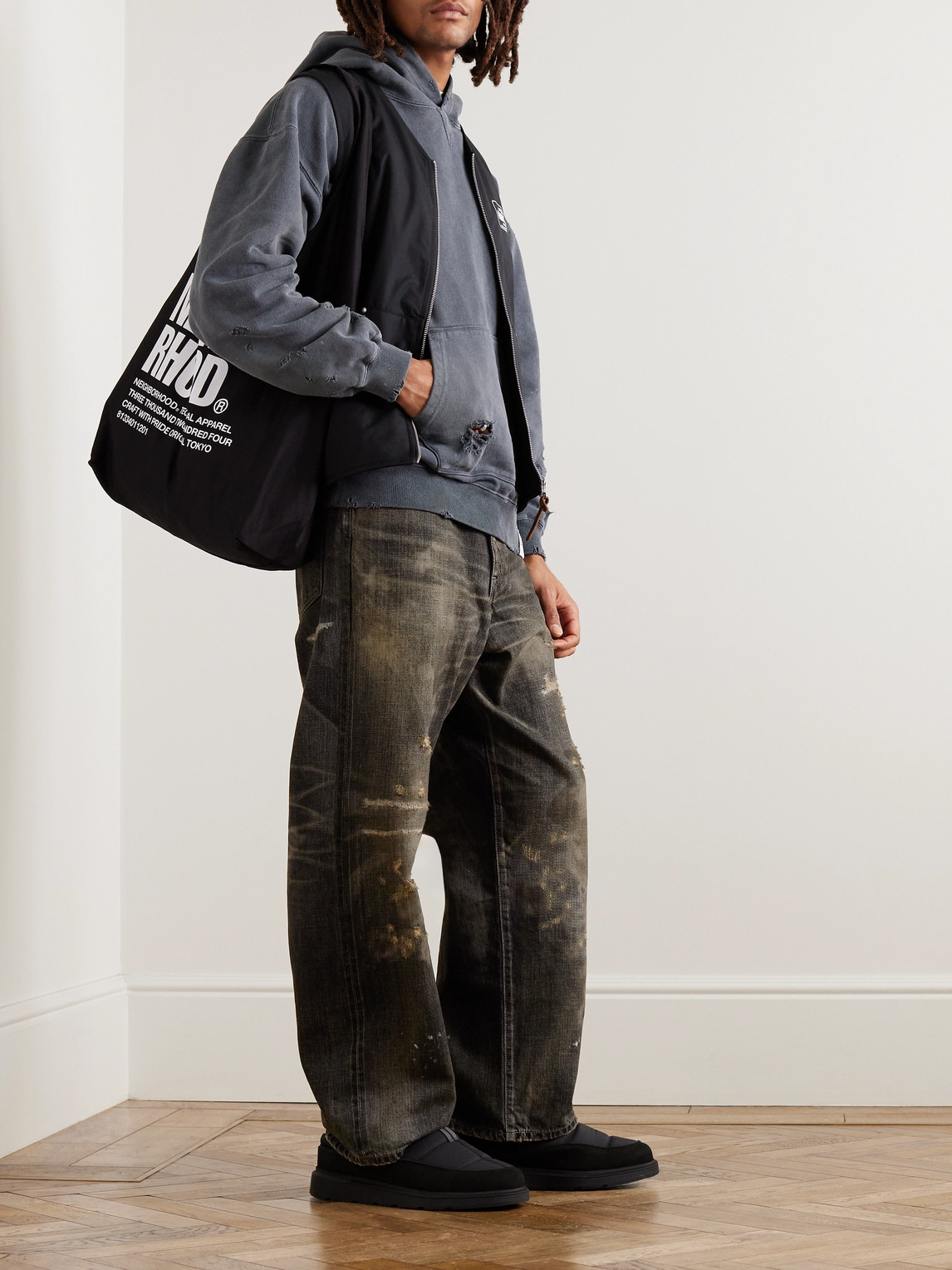 Neighborhood Savage Wide-Leg Distressed Selvedge Jeans