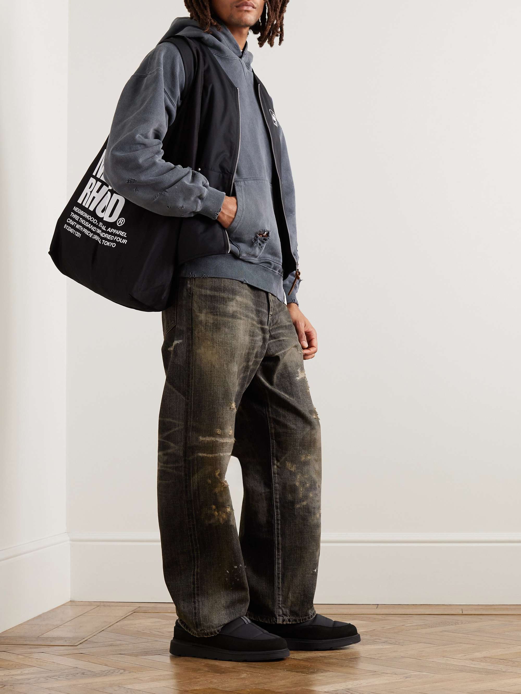 NEIGHBORHOOD Savage Wide-Leg Distressed Selvedge Jeans for Men 