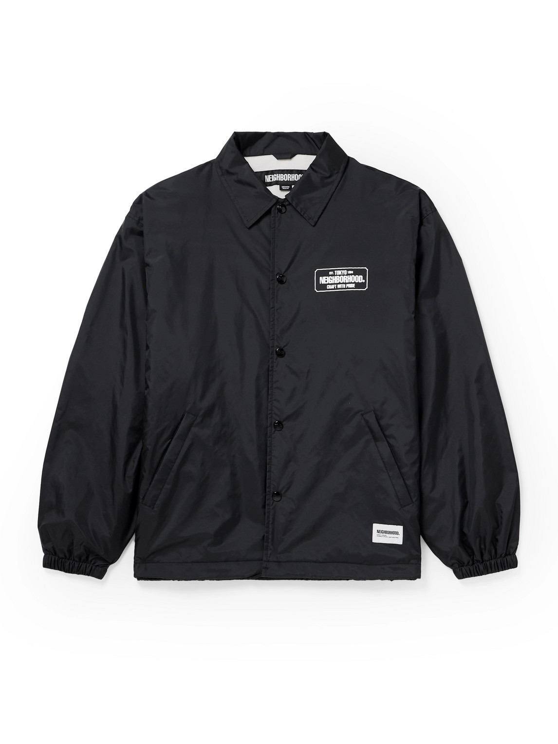 Neighborhood Logo-print Fleece-lined Nylon Jacket In Black