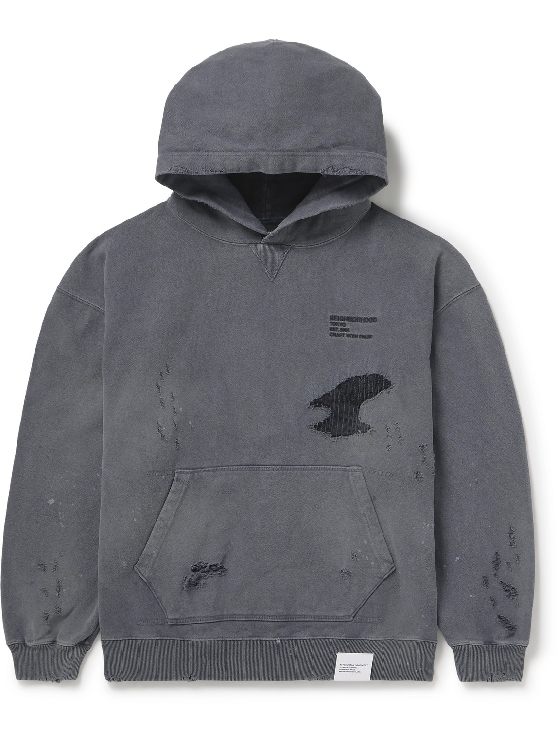 Neighborhood Savage Logo-embroidered Distressed Cotton-jersey Hoodie In Grey