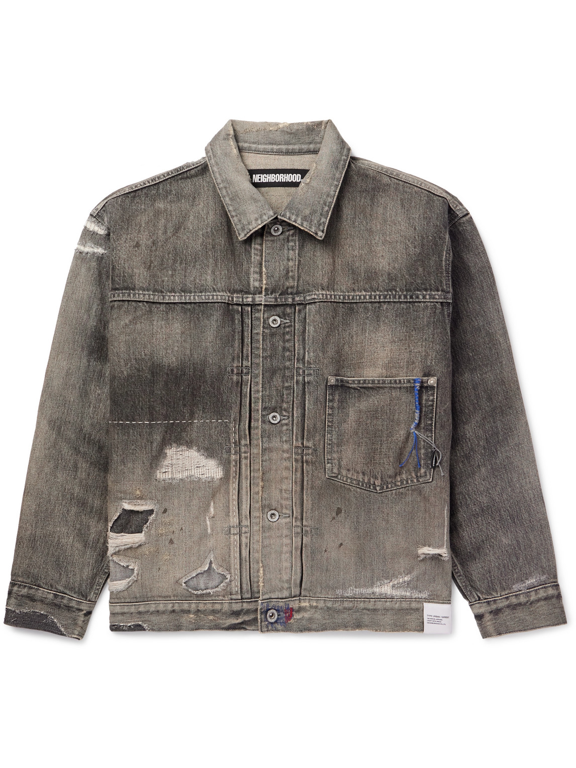 Neighborhood Savage Type-1 Distressed Denim Jacket In Grey