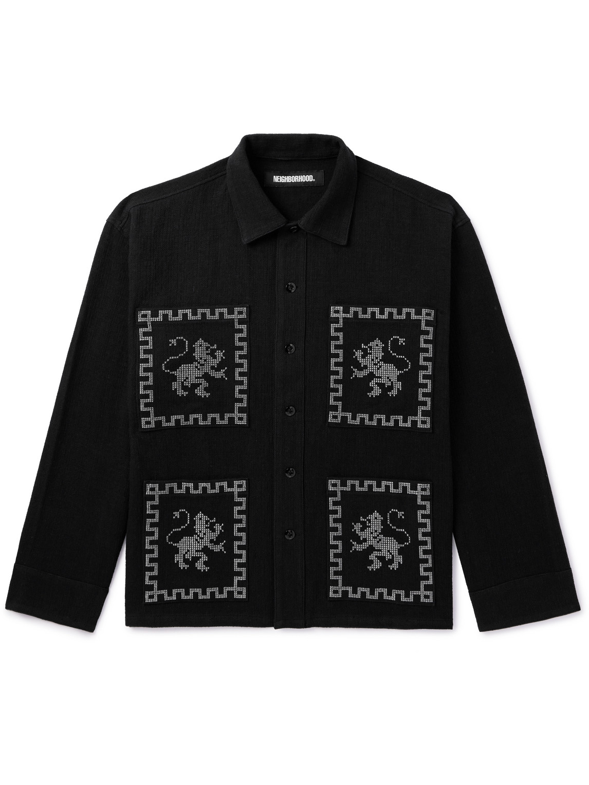 Shop Neighborhood Embroidered Cotton And Linen-blend Jacket In Black