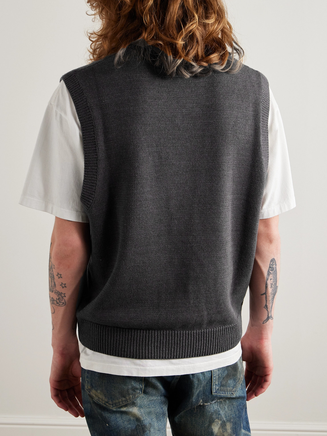 Shop Neighborhood Logo-embroidered Cotton-blend Sweater Vest In Gray