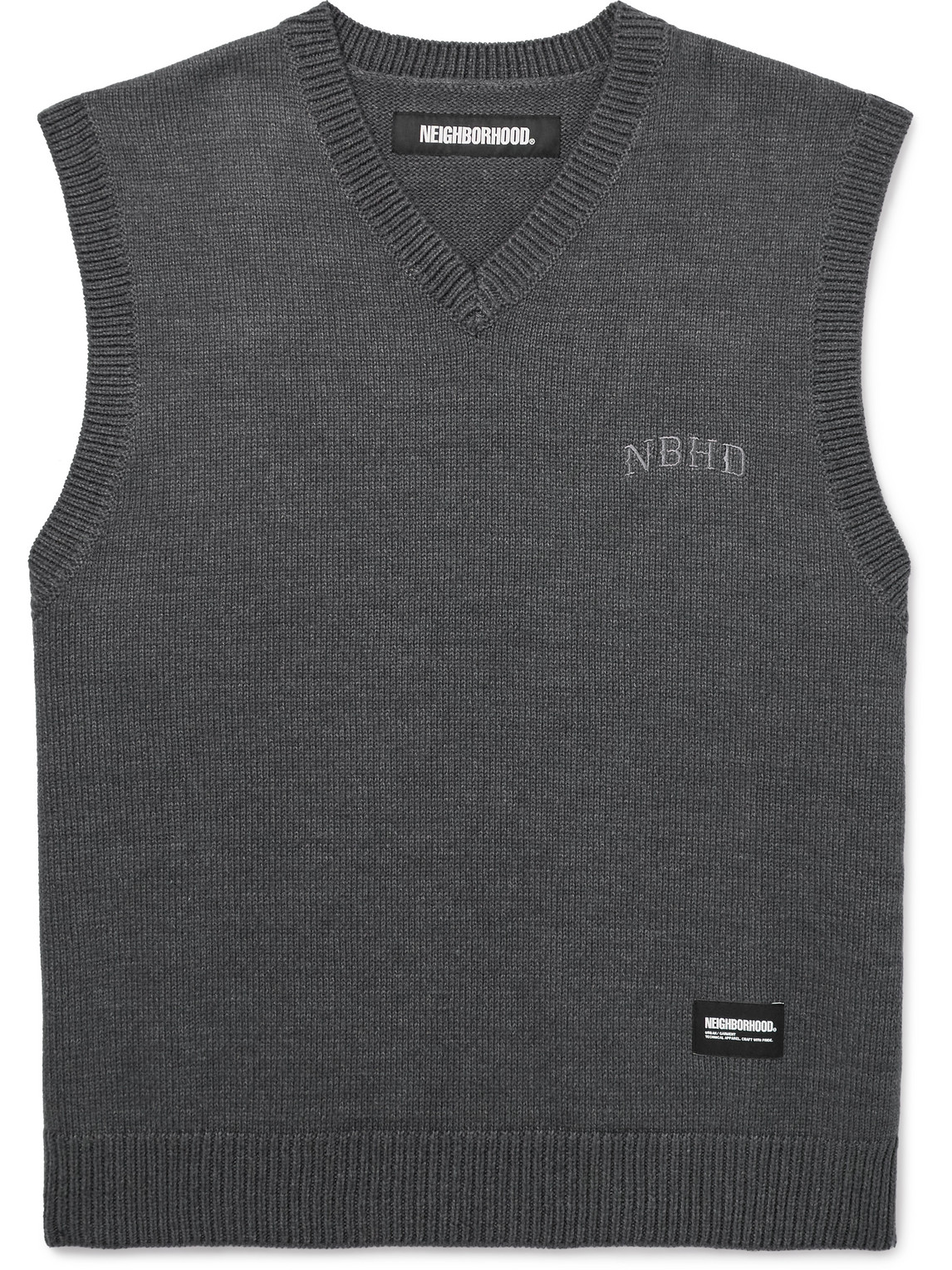 Neighborhood Logo-embroidered Cotton-blend Sweater Vest In Gray