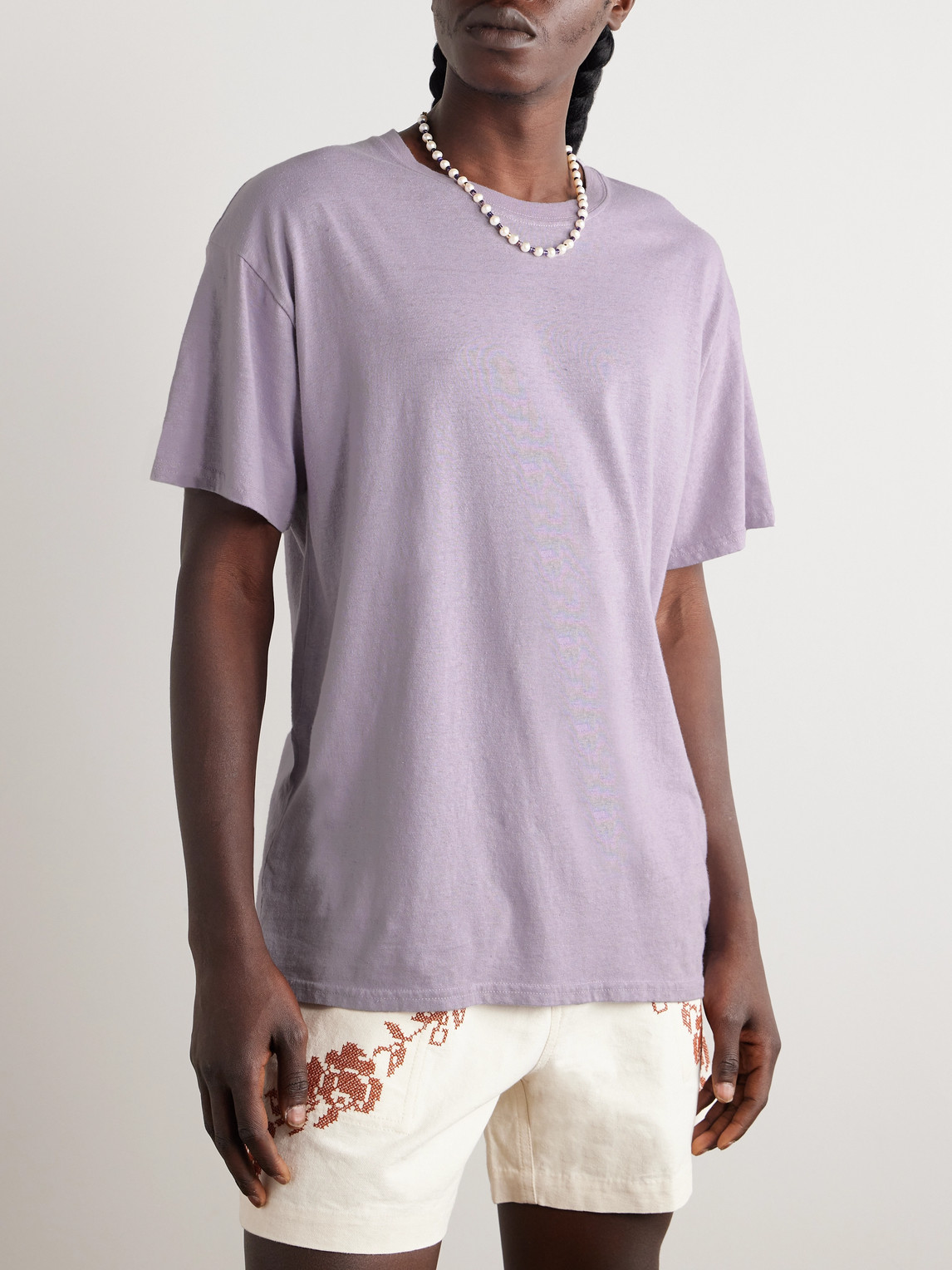 Shop The Elder Statesman Cotton And Linen-blend Jersey T-shirt In Purple