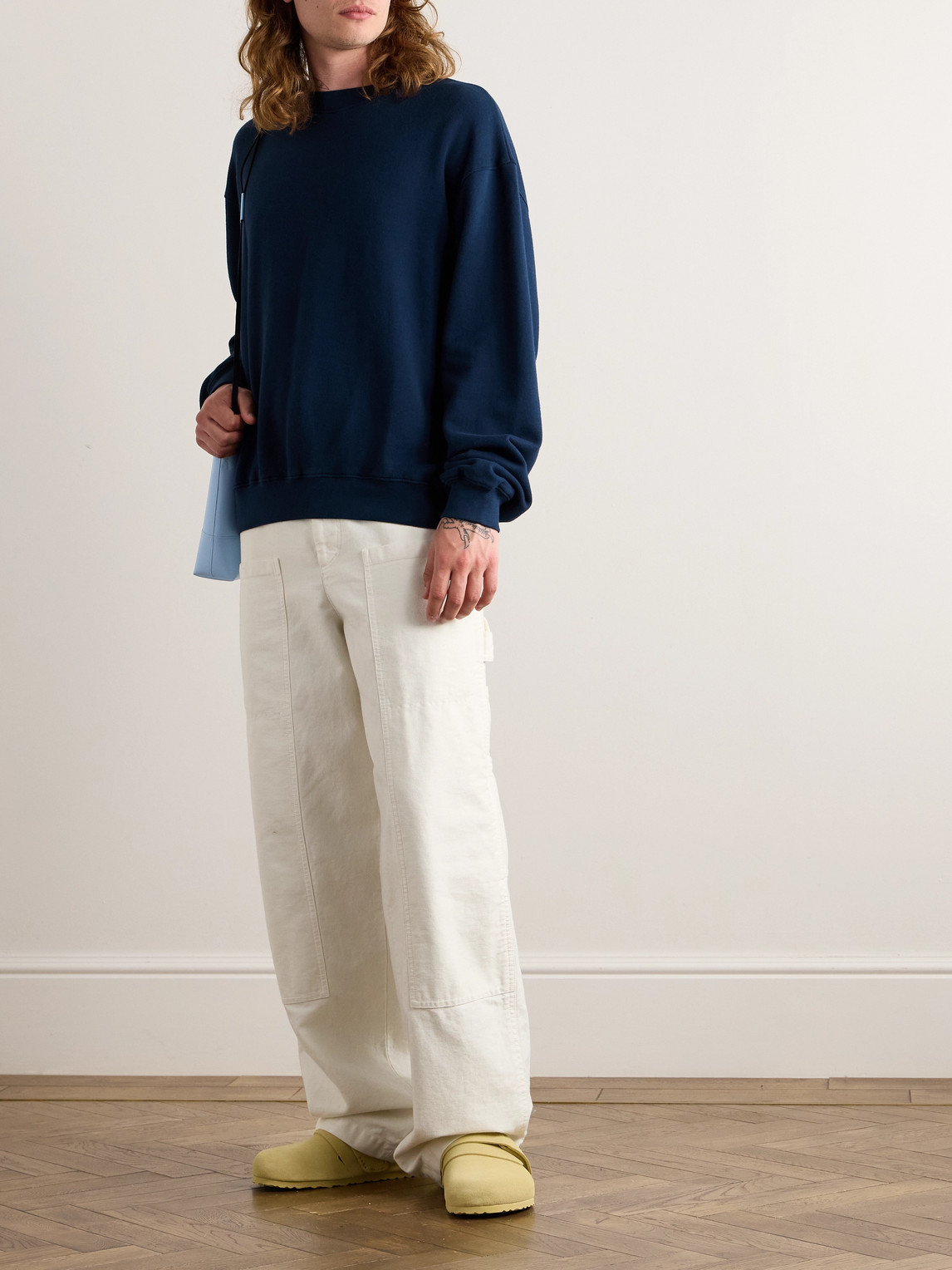 Shop The Elder Statesman Daily Crew Cotton And Cashmere-blend Jersey Sweatshirt In Blue