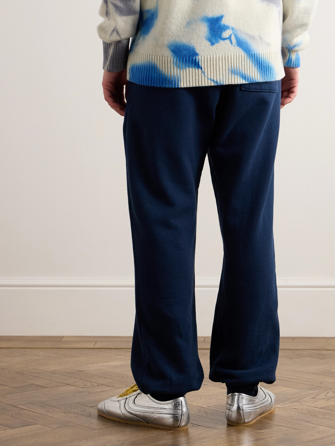 Shop The Elder Statesman Straight-leg Cotton And Cashmere-blend Jersey Sweatpants In Blue