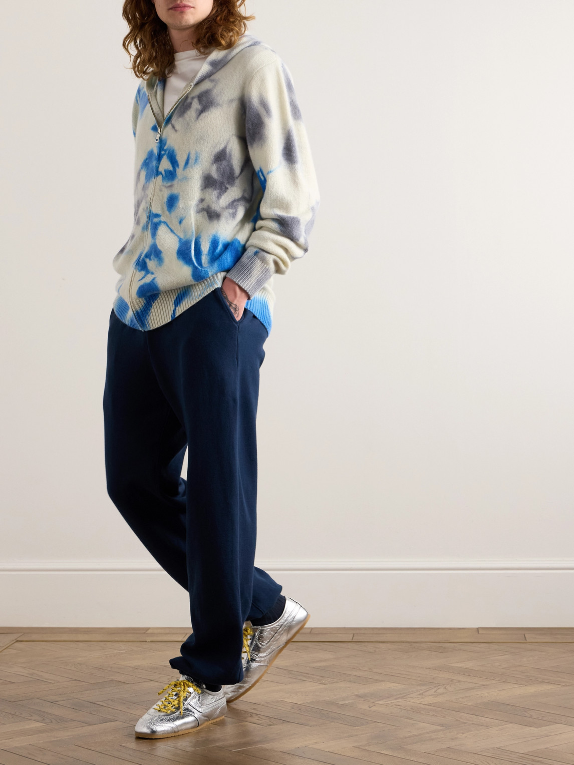 Shop The Elder Statesman Straight-leg Cotton And Cashmere-blend Jersey Sweatpants In Blue