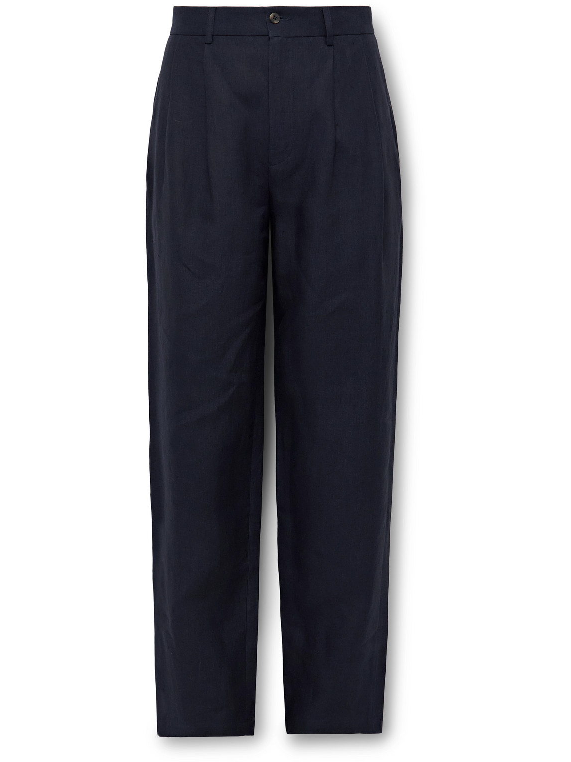 De Bonne Facture Straight-leg Pleated Linen Suit Trousers In Blue