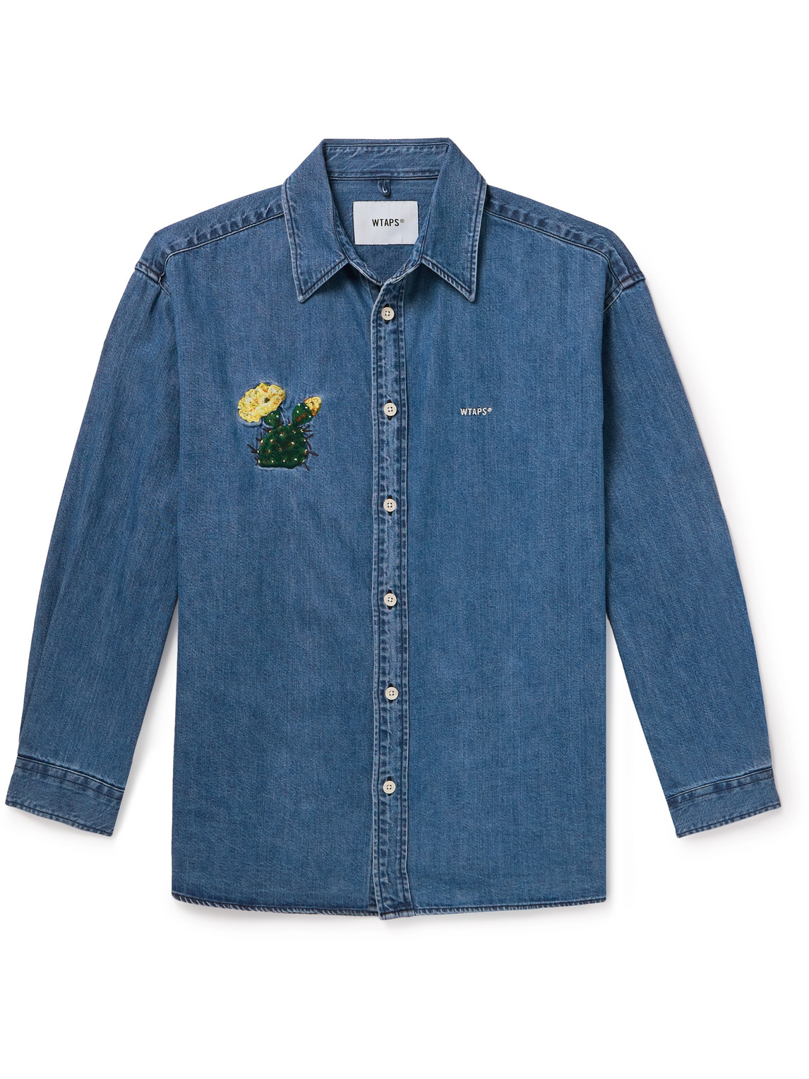 Wtaps Logo-embroidered Denim Shirt In Blue