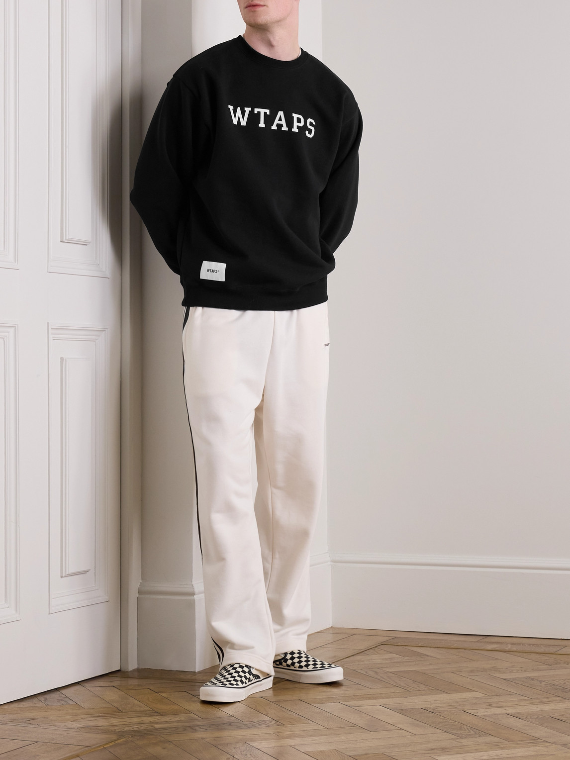 Shop Wtaps Logo-appliquéd Cotton-jersey Sweatshirt In Black