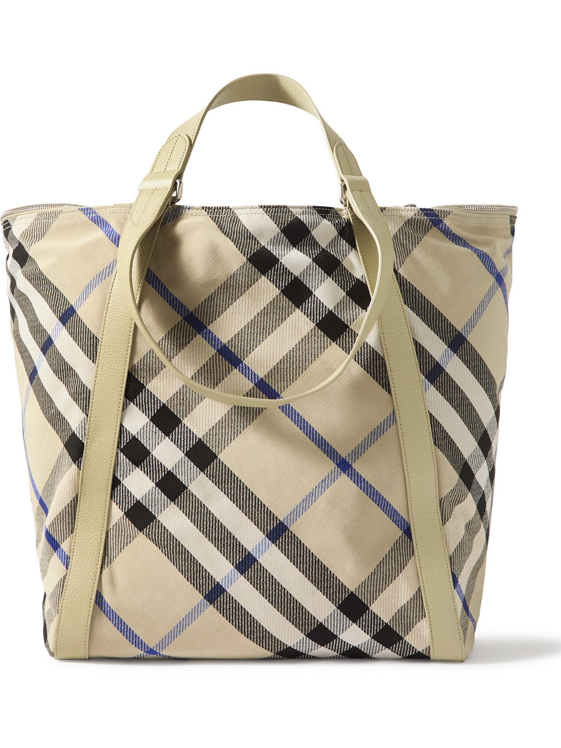 Large Leather-Trimmed Checked Jacquard Tote Bag