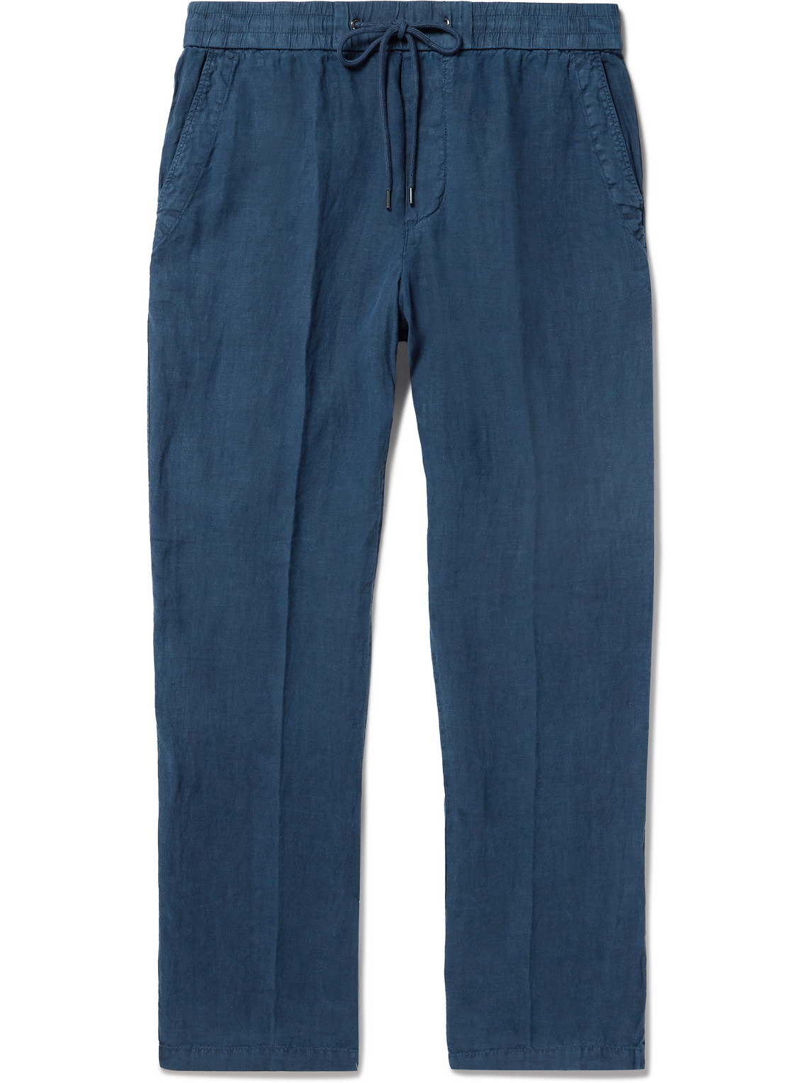 James Perse Straight-leg Garment-dyed Linen Drawstring Trousers In Blue