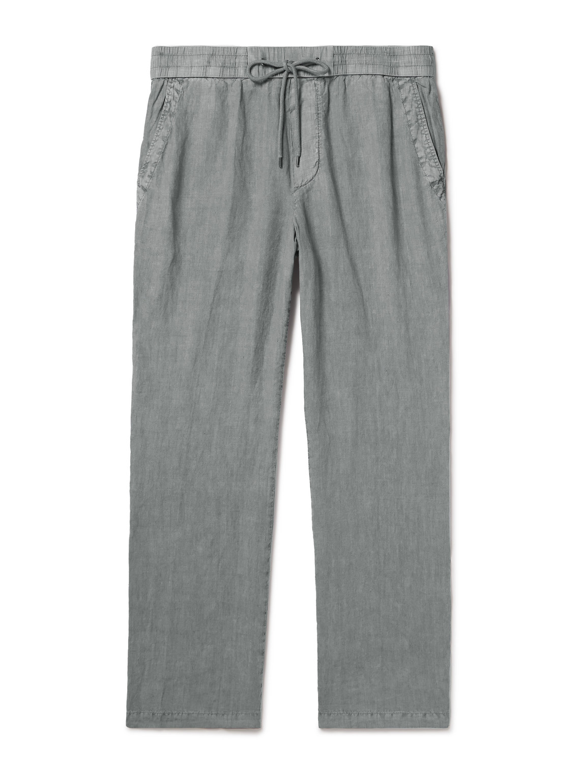 James Perse Straight-leg Garment-dyed Linen Drawstring Trousers In Gray