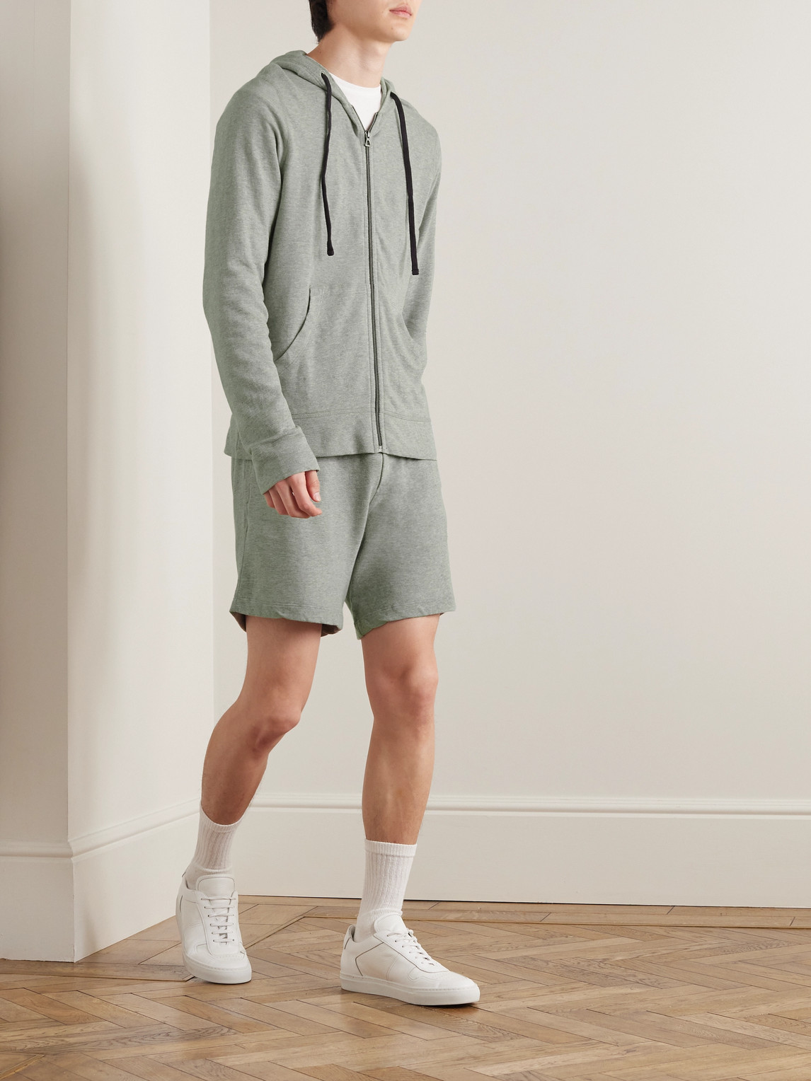 Shop James Perse Cotton-jersey Zip-up Hoodie In Gray