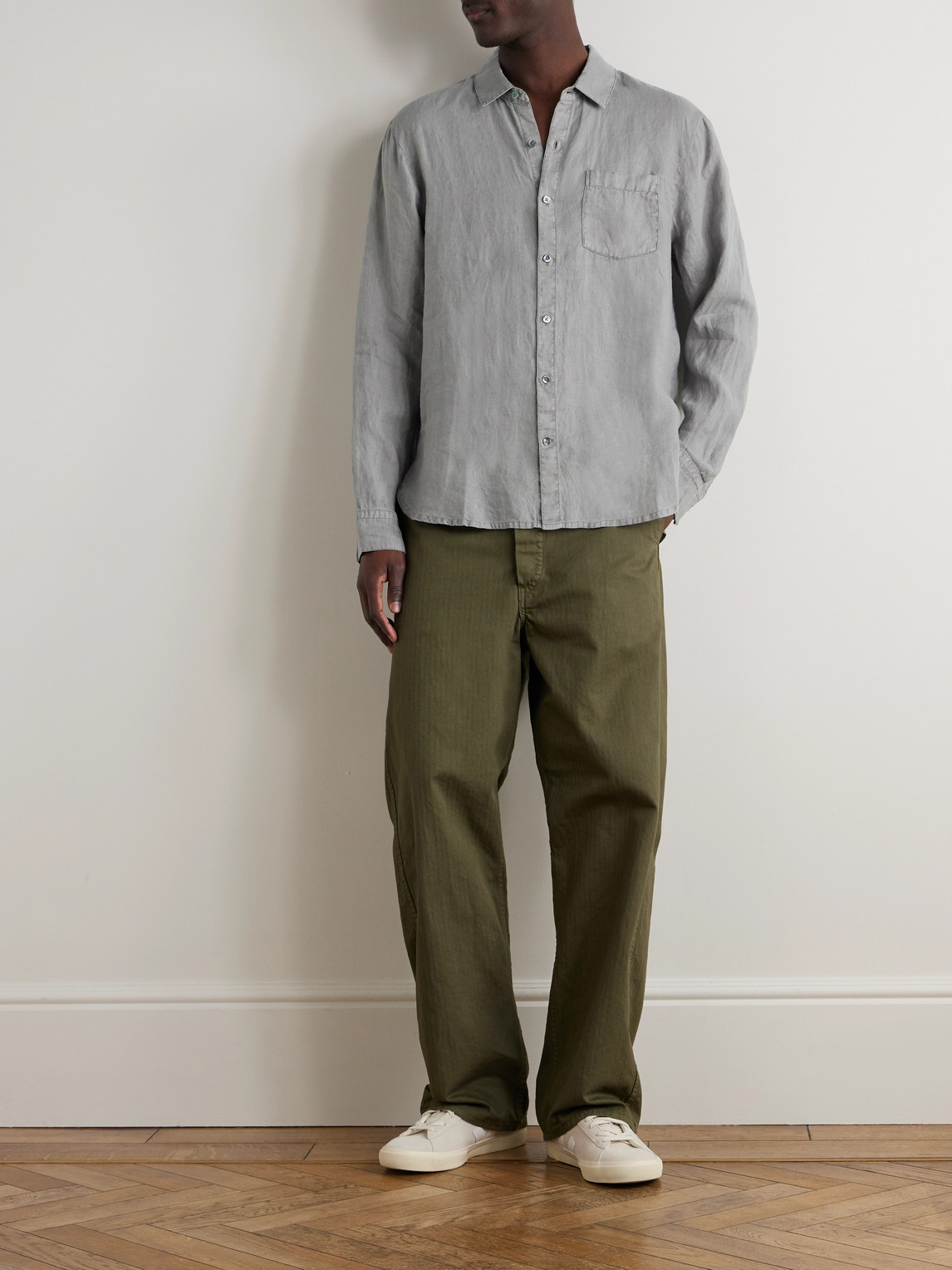 Shop James Perse Garment-dyed Linen Shirt In Gray