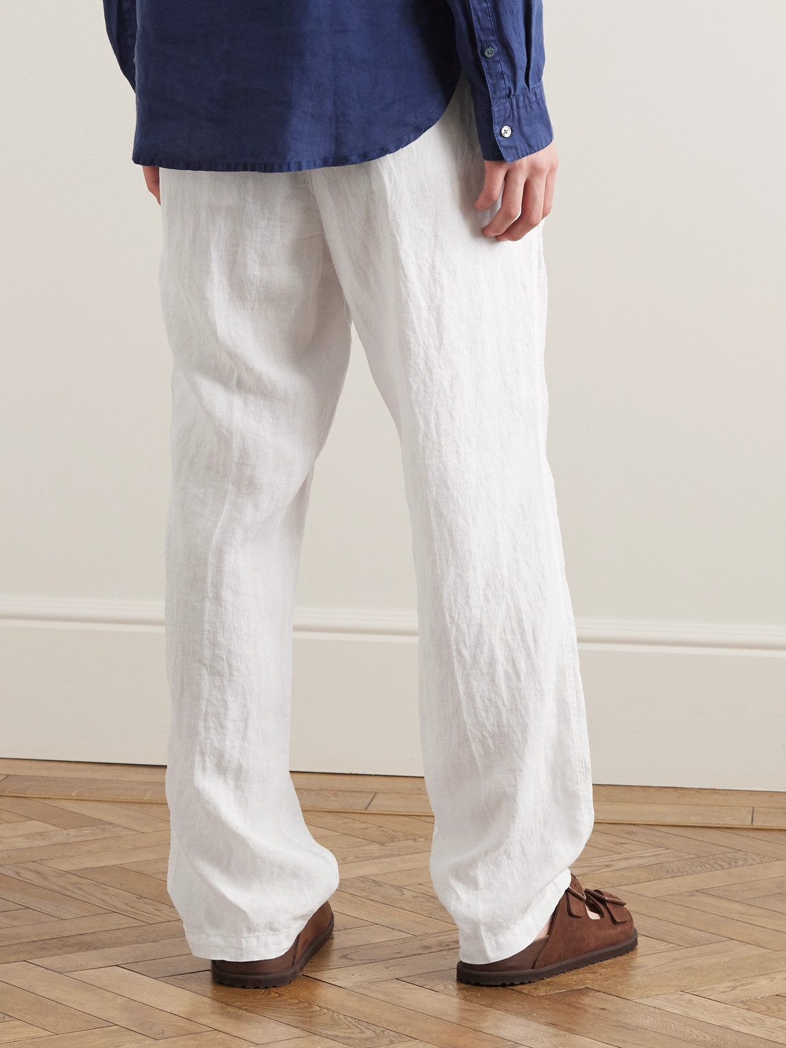 Shop James Perse Straight-leg Garment-dyed Linen Drawstring Trousers In White