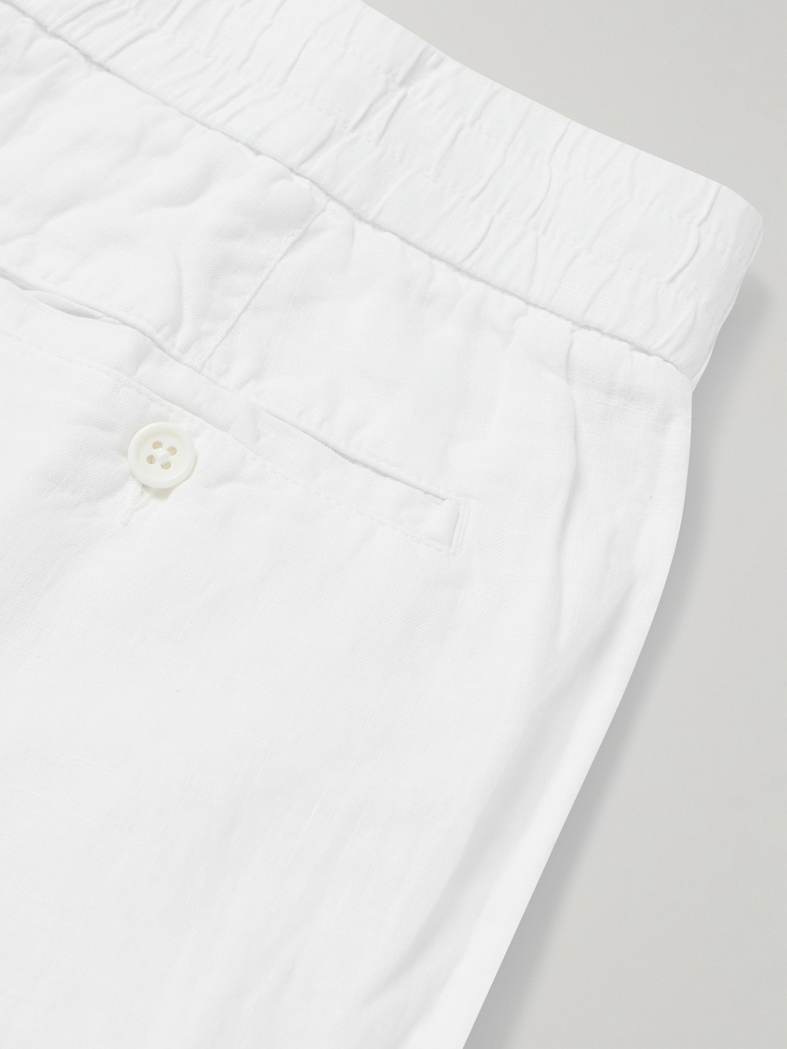 JAMES PERSE STRAIGHT-LEG GARMENT-DYED LINEN DRAWSTRING TROUSERS 