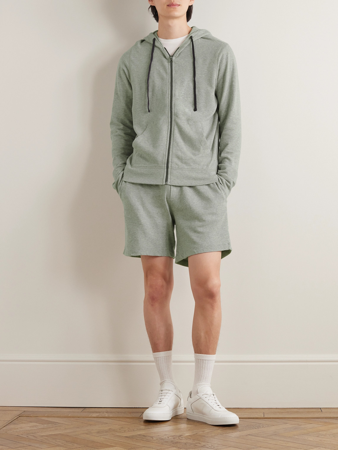 Shop James Perse Garment-dyed Cotton-jersey Drawstring Shorts In Gray