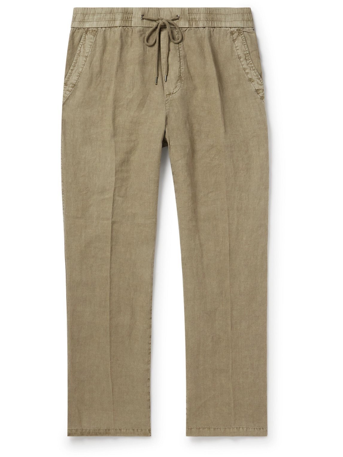James Perse Straight-leg Garment-dyed Linen Drawstring Trousers In Brown