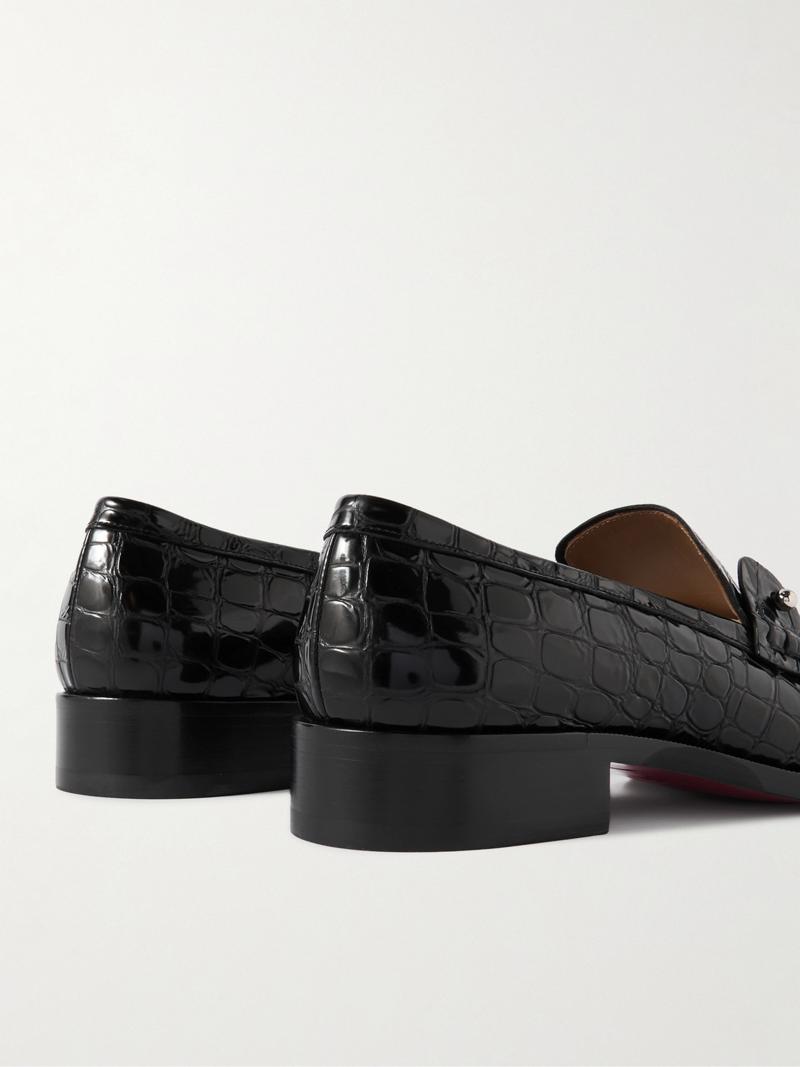 Christian Louboutin Chambelimoc Croc-effect Patent-leather Loafers In Black