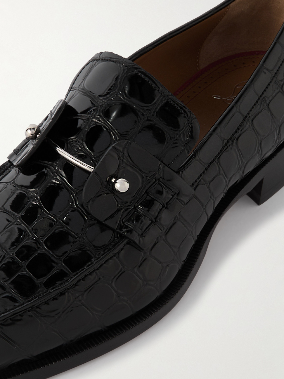 Christian Louboutin Chambelimoc Croc-effect Patent-leather Loafers In Black