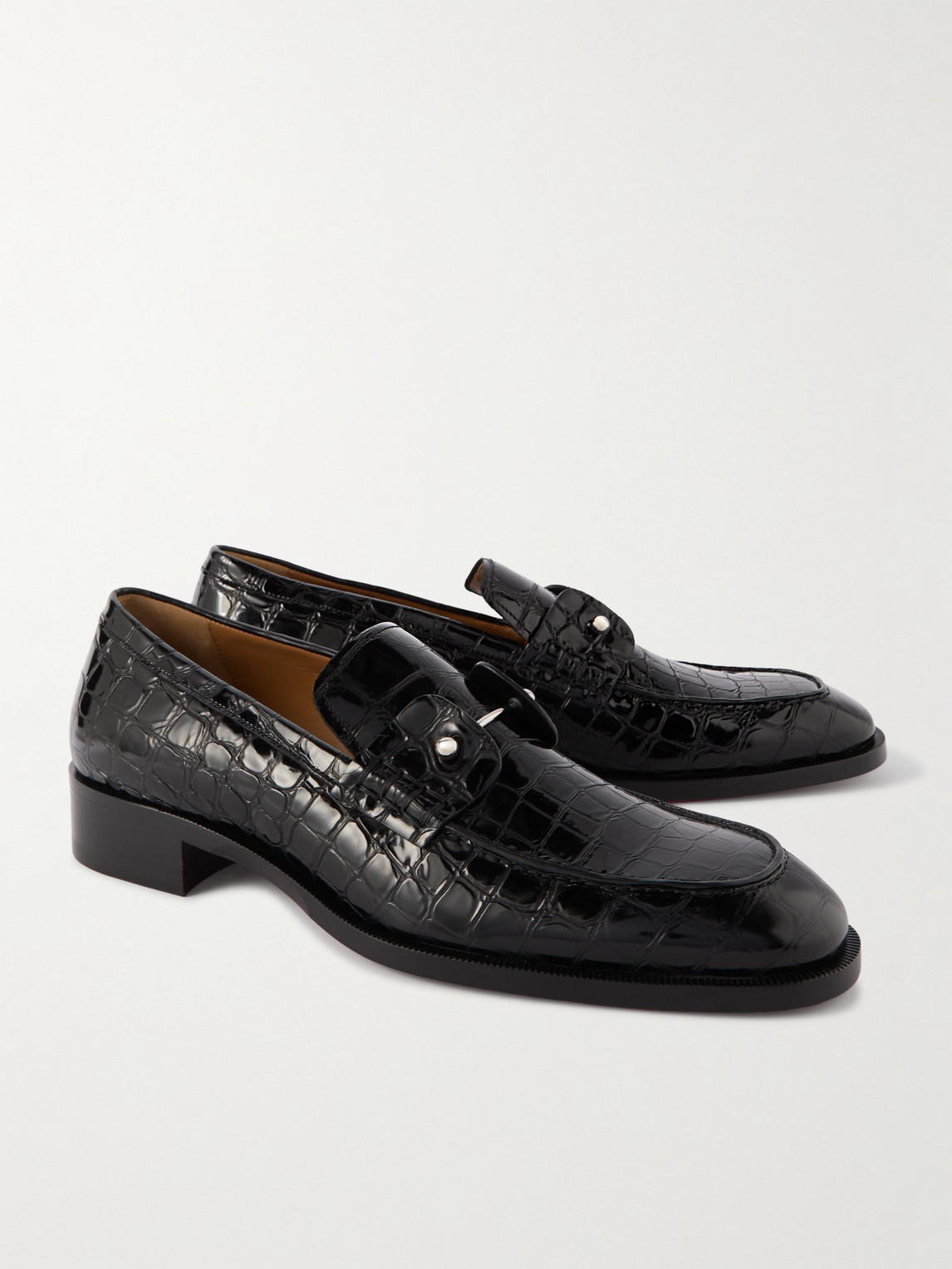 Christian Louboutin Chambelimoc Croc-effect Patent-leather Loafers In Black