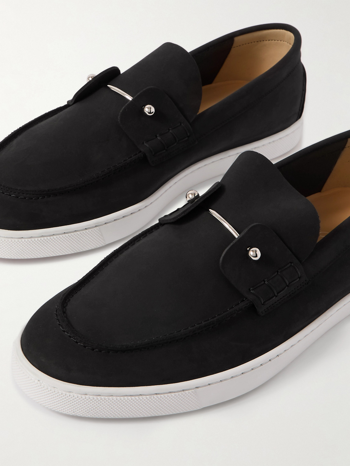 Christian Louboutin Loafers With Contrast Sole And Stitching Accents In Black